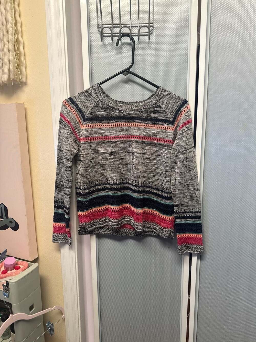 Love On A Hanger Striped Open Knit Crewneck Sweater Size S